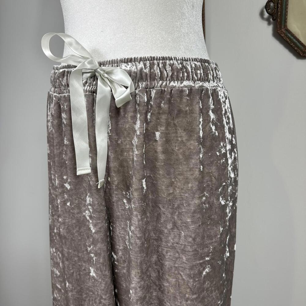 Cato‎ Tan Crushed Velvet Pants with Ribbon Tie and Elastic Waistband - Picture 6 of 7